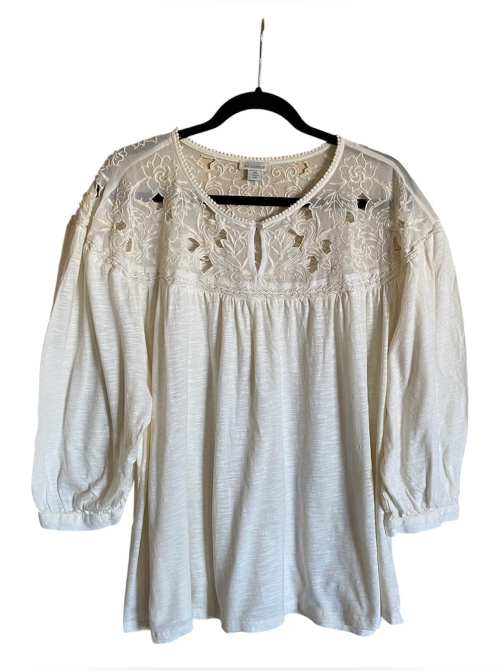 Women’s SUNDANCE Cream Lace Inset Blouse Top XXL